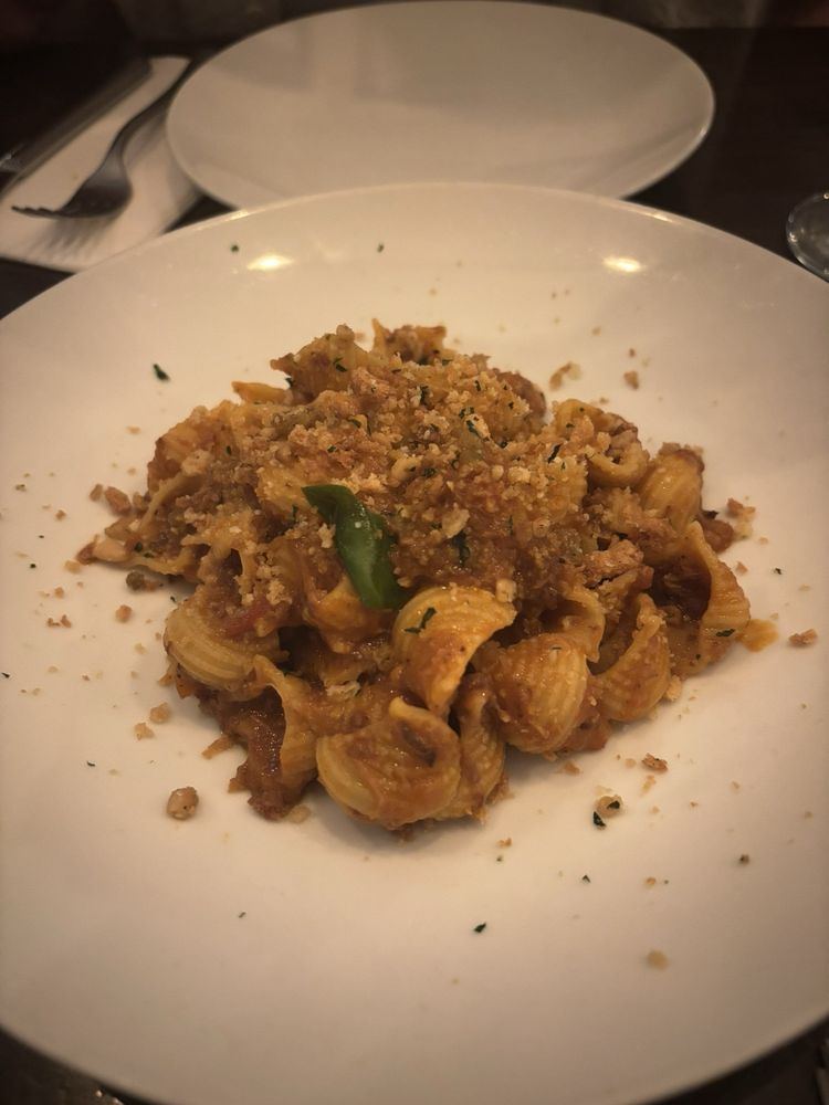Conchiglie with a meat sauce and breadcrumbs